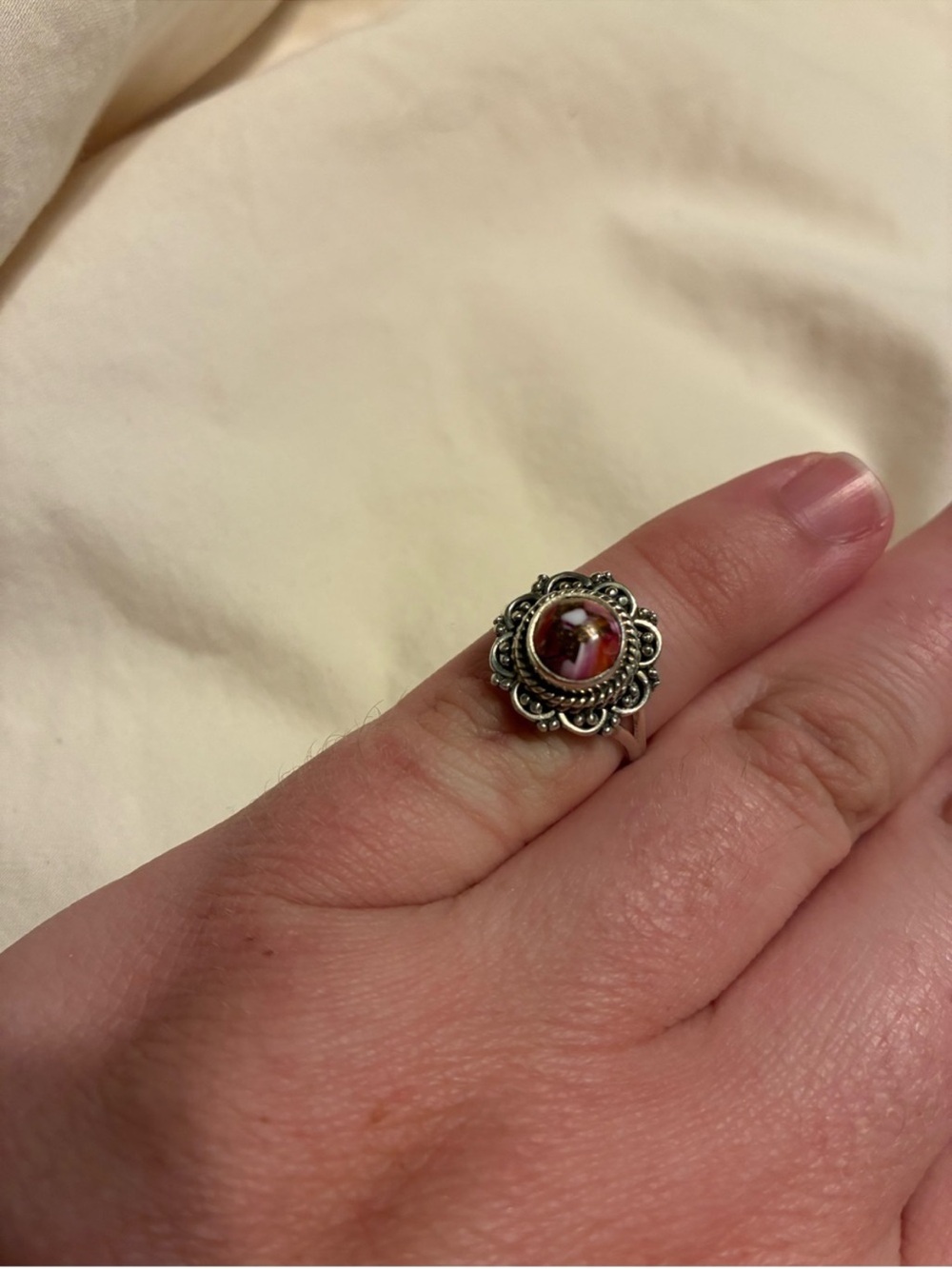Kingman Pink Dahlia Turquoise Solid 925
Sterling Silver Ring 5